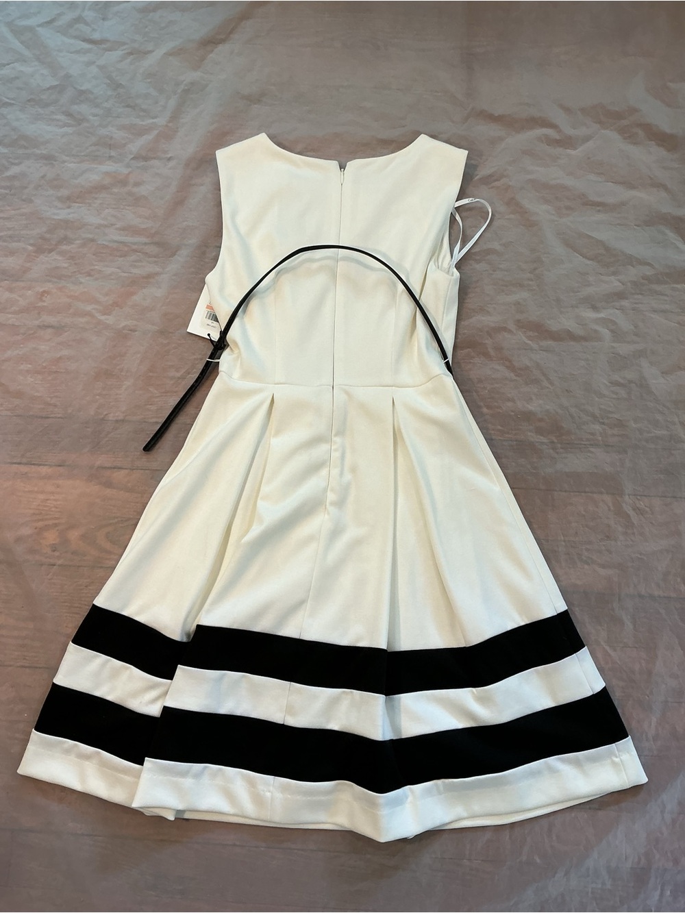 Calvin Klein White Sleeveless Mini Dress with Black Stripes - Picture 6 of 7